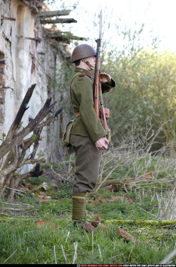 Man Adult Average White Fighting with rifle Standing poses Army