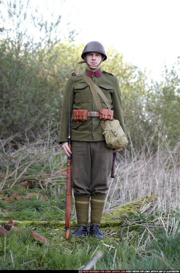 Man Adult Average White Fighting with rifle Standing poses Army