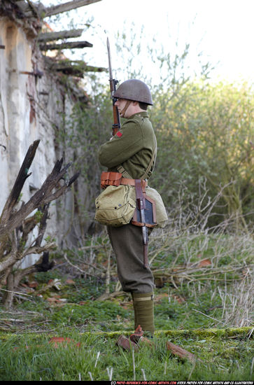 Man Adult Average White Fighting with rifle Standing poses Army