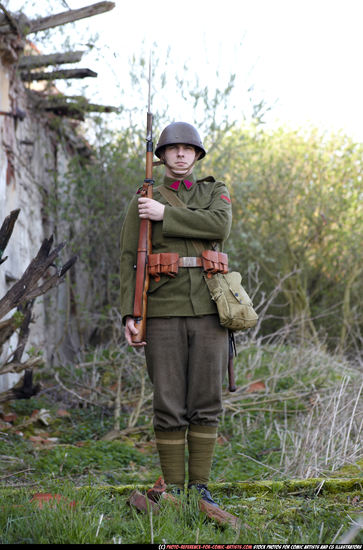 Man Adult Average White Fighting with rifle Standing poses Army