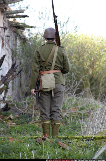 Man Adult Average White Fighting with rifle Standing poses Army