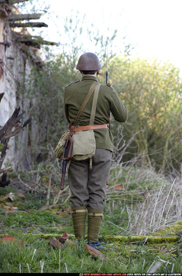 Man Adult Average White Fighting with rifle Standing poses Army