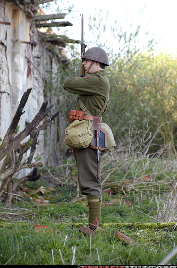 Man Adult Average White Fighting with rifle Standing poses Army