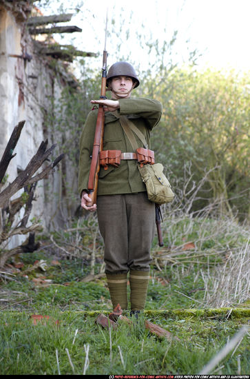 Man Adult Average White Fighting with rifle Standing poses Army