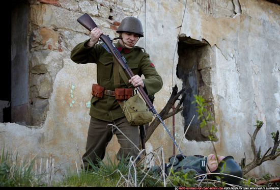 Adult Average White Fighting with rifle Standing poses Army Men