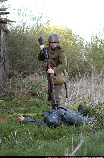 Adult Average White Fighting with rifle Standing poses Army Men