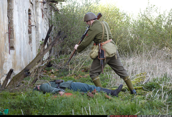 Adult Average White Fighting with rifle Standing poses Army Men