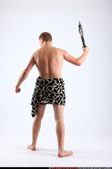 Man Adult Average White Fighting with sword Standing poses Underwear