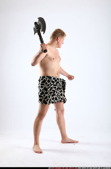 Man Adult Average White Fighting with sword Standing poses Underwear