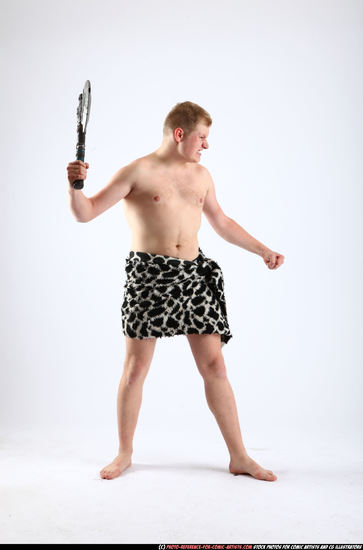 Man Adult Average White Fighting with sword Standing poses Underwear