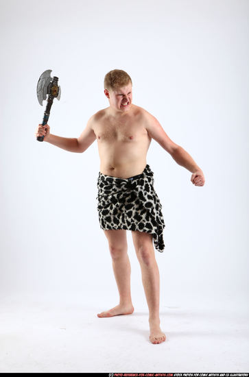 Man Adult Average White Fighting with sword Standing poses Underwear