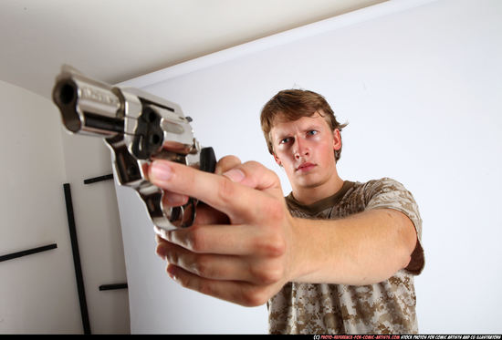 Man Young Athletic White Fighting with gun Standing poses Sportswear