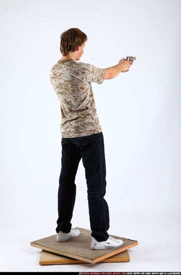 Man Young Athletic White Fighting with gun Standing poses Sportswear