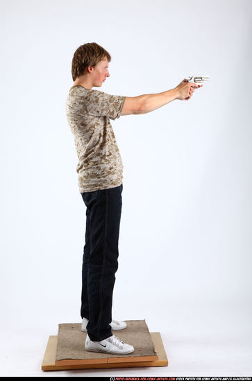 Man Young Athletic White Fighting with gun Standing poses Sportswear