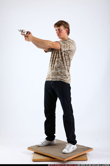 Man Young Athletic White Fighting with gun Standing poses Sportswear