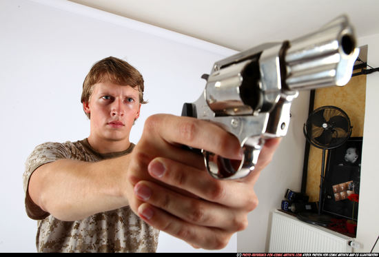 Man Young Athletic White Fighting with gun Standing poses Sportswear