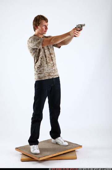 Man Young Athletic White Fighting with gun Standing poses Sportswear