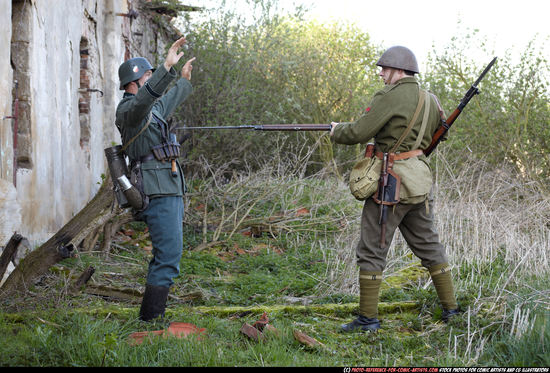 Adult Average White Fighting with rifle Standing poses Army Men