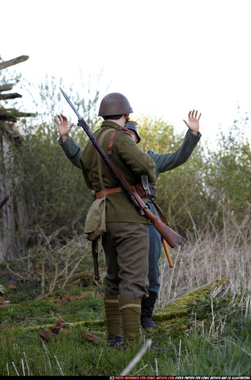 Adult Average White Fighting with rifle Standing poses Army Men