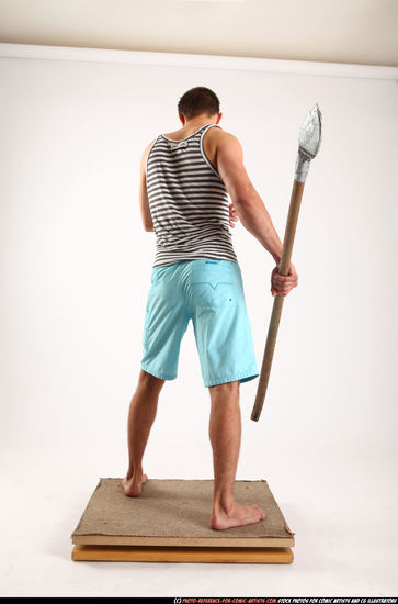 Man Adult Athletic White Fighting with spear Standing poses Sportswear