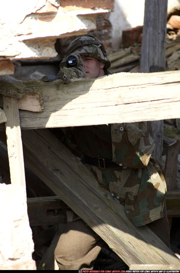 Man Adult Average White Fighting with rifle Standing poses Army