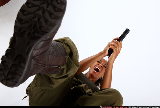 Woman Adult Athletic Black Fighting with gun Moving poses Army