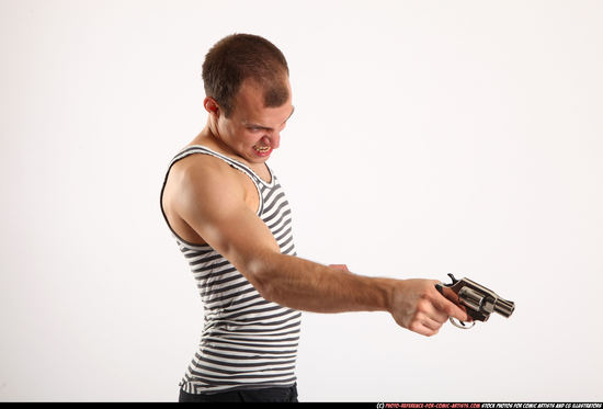 Man Adult Athletic White Fighting with gun Detailed photos Casual