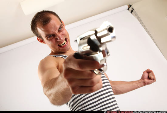 Man Adult Athletic White Fighting with gun Detailed photos Casual