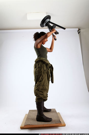 Woman Young Athletic Black Throwing Standing poses Army