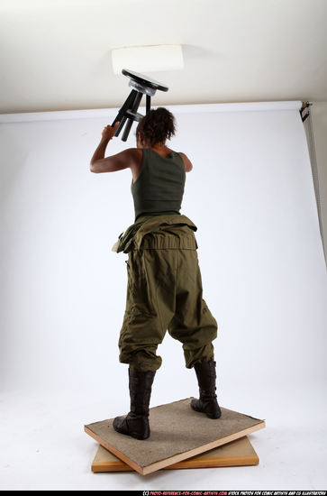 Woman Young Athletic Black Throwing Standing poses Army