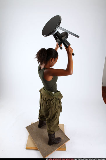 Woman Young Athletic Black Throwing Standing poses Army