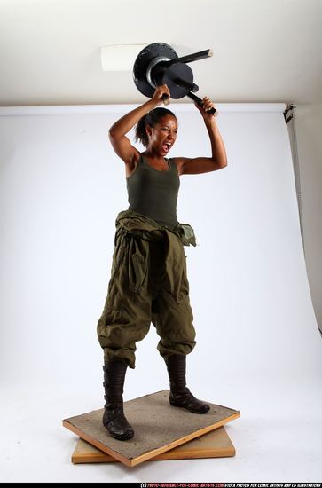 Woman Young Athletic Black Throwing Standing poses Army