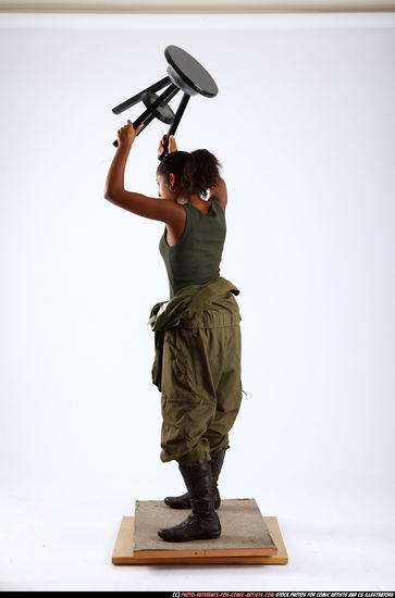 Woman Young Athletic Black Throwing Standing poses Army