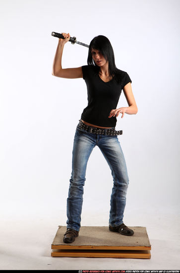 Woman Adult Athletic White Fighting with submachine gun Standing poses Casual