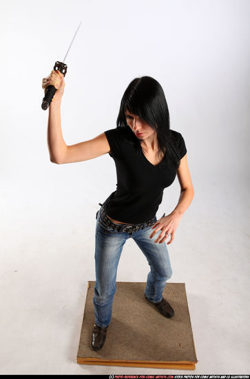 Woman Adult Athletic White Fighting with submachine gun Standing poses Casual