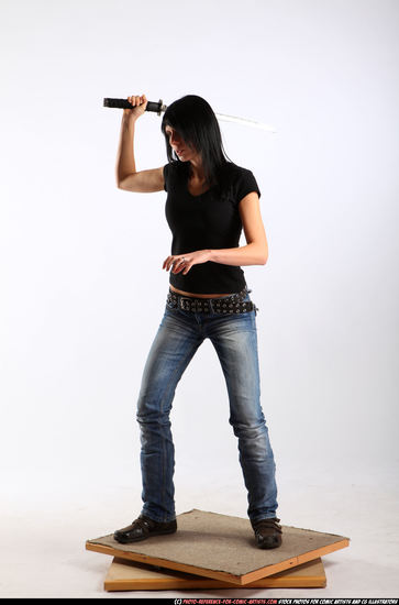 Woman Adult Athletic White Fighting with submachine gun Standing poses Casual