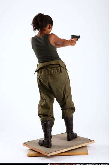 Woman Young Athletic Black Fighting with gun Standing poses Army