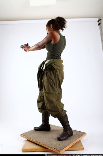 Woman Young Athletic Black Fighting with gun Standing poses Army