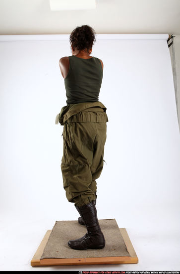 Woman Young Athletic Black Fighting with gun Standing poses Army