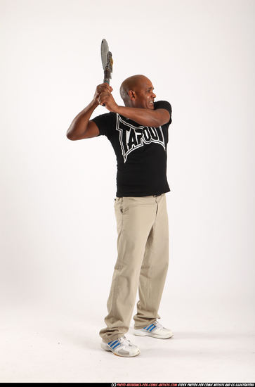 Man Old Average Black Fighting with sword Standing poses Casual