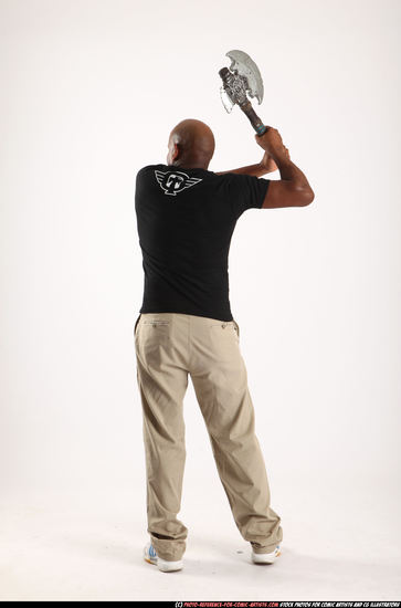 Man Old Average Black Fighting with sword Standing poses Casual