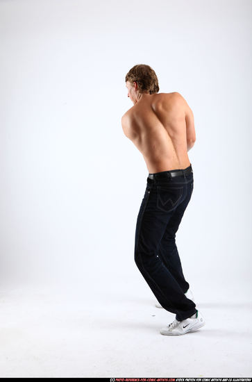 Man Young Athletic White Fighting with sword Standing poses Pants