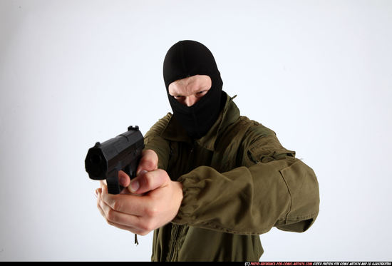 Man Adult Average White Fighting with gun Standing poses Army