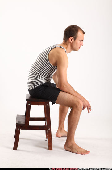 Man Adult Athletic White Neutral Sitting poses Sportswear