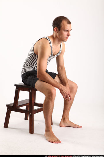 Man Adult Athletic White Neutral Sitting poses Sportswear