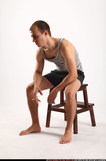 Man Adult Athletic White Neutral Sitting poses Sportswear