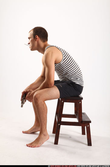 Man Adult Athletic White Neutral Sitting poses Sportswear