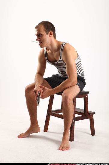 Man Adult Athletic White Neutral Sitting poses Sportswear