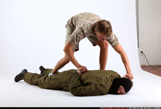 Young Average White Fighting with gun Moving poses Army Men