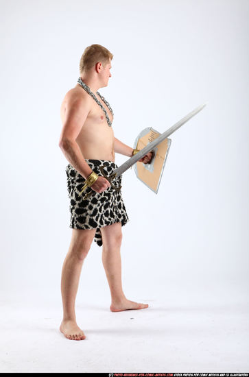 Man Adult Average White Fighting with sword Standing poses Underwear